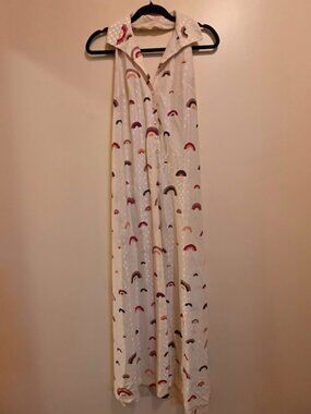 Vintage Handmade Rainbow Print Button Front Halter Maxi Dress with Tie